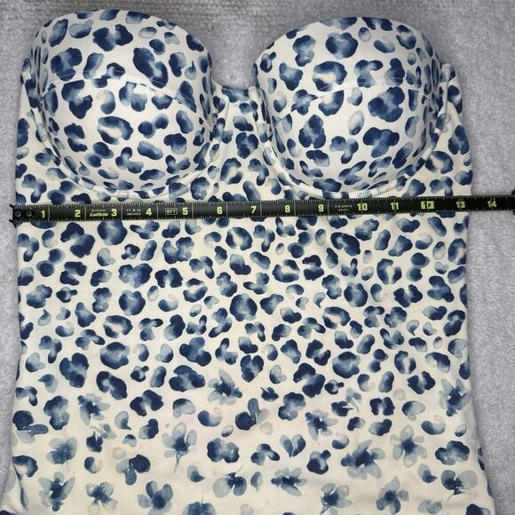 TORY BURCH Bandeau Strapless One Piece Swimsuit Blue Designer Resort Vacation M - Picture 6 of 10